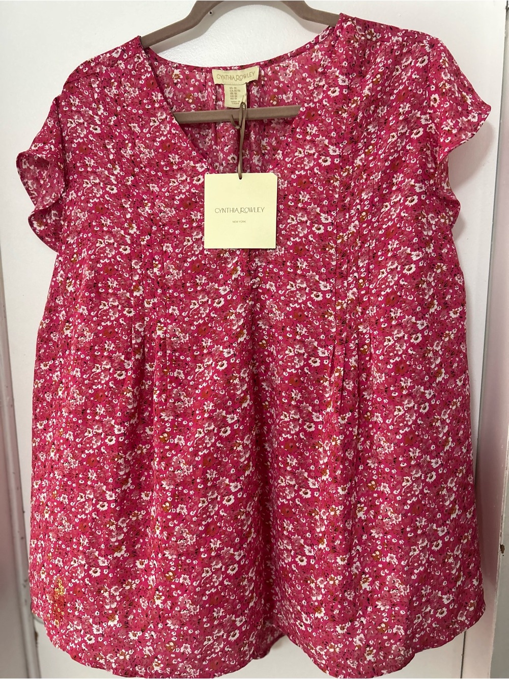 Cynthia Rowley Raspberry Floral Cap-Sleeve Top
